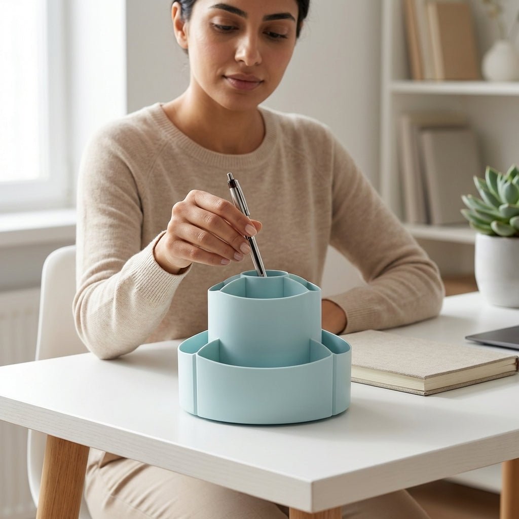 Organiseur de Bureau Rotatif avec Tableau de Tâches et Étiquettes — Bleu - Librairie Oxford City