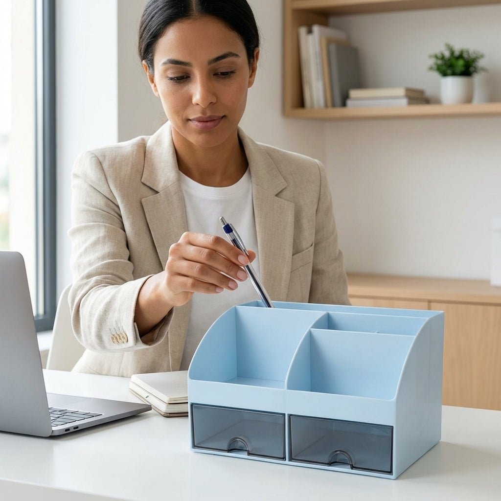 Organiseur de Bureau Multi - Compartiments avec Tiroirs — Rose / Bleu / Blanc - Librairie Oxford City