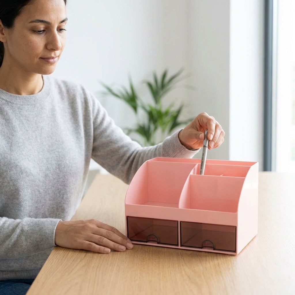 Organiseur de Bureau Multi - Compartiments avec Tiroirs — Rose / Bleu / Blanc - Librairie Oxford City