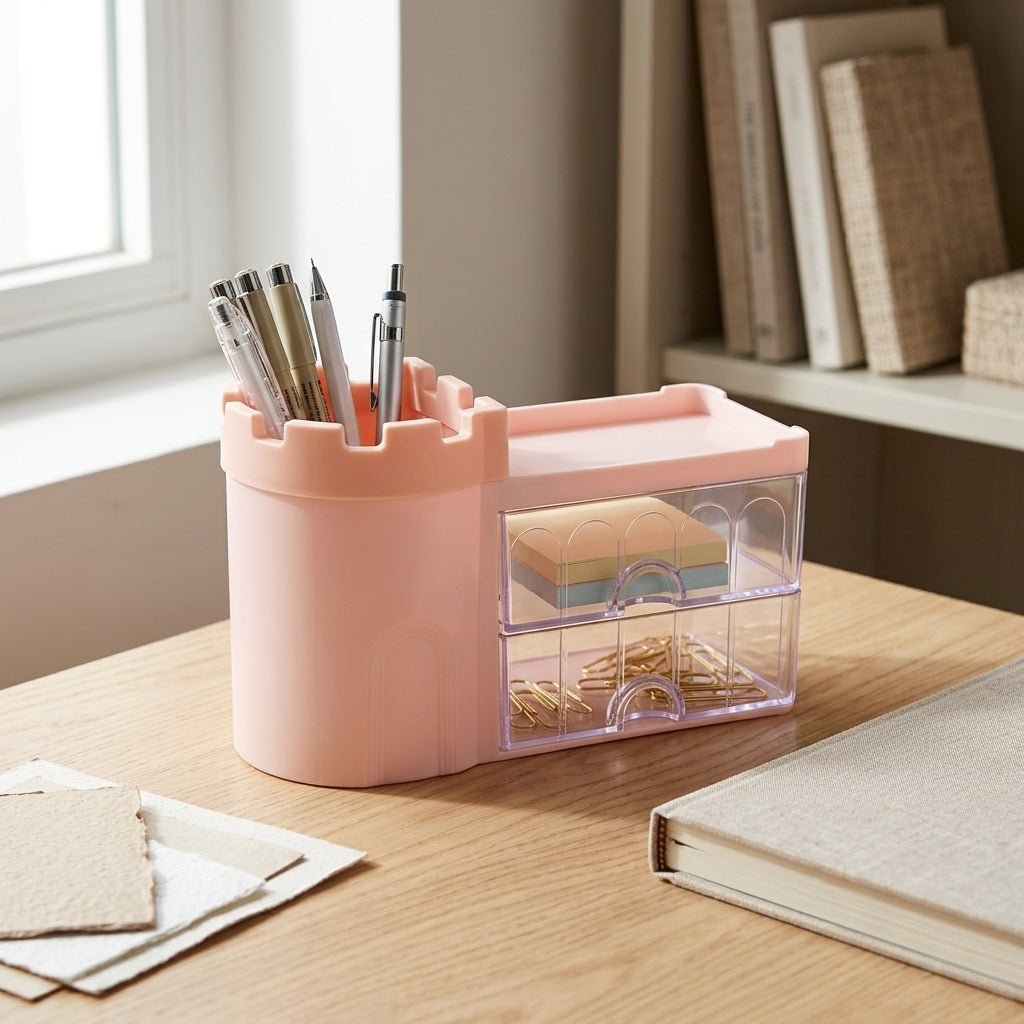 Organiseur de Bureau Château avec Tiroirs — Bleu / Rose / Vert / Violet - Librairie Oxford City