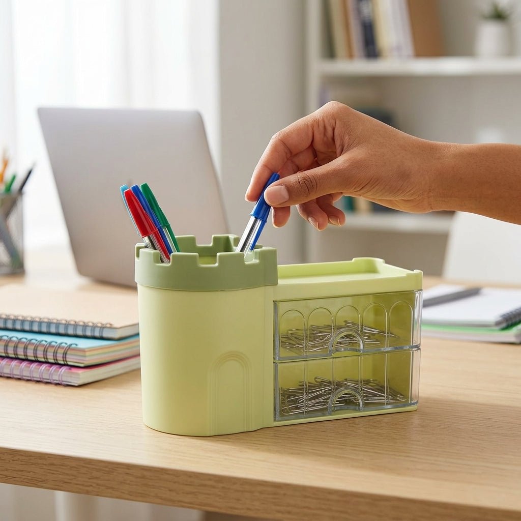 Organiseur de Bureau Château avec Tiroirs — Bleu / Rose / Vert / Violet - Librairie Oxford City