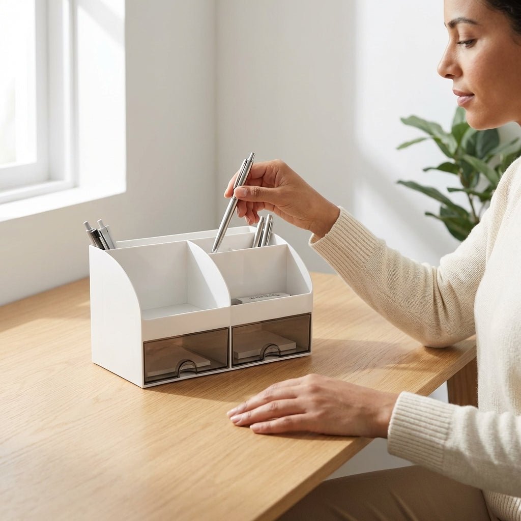 Organiseur de Bureau Multi - Compartiments avec Tiroirs — Rose / Bleu / Blanc - Librairie Oxford City