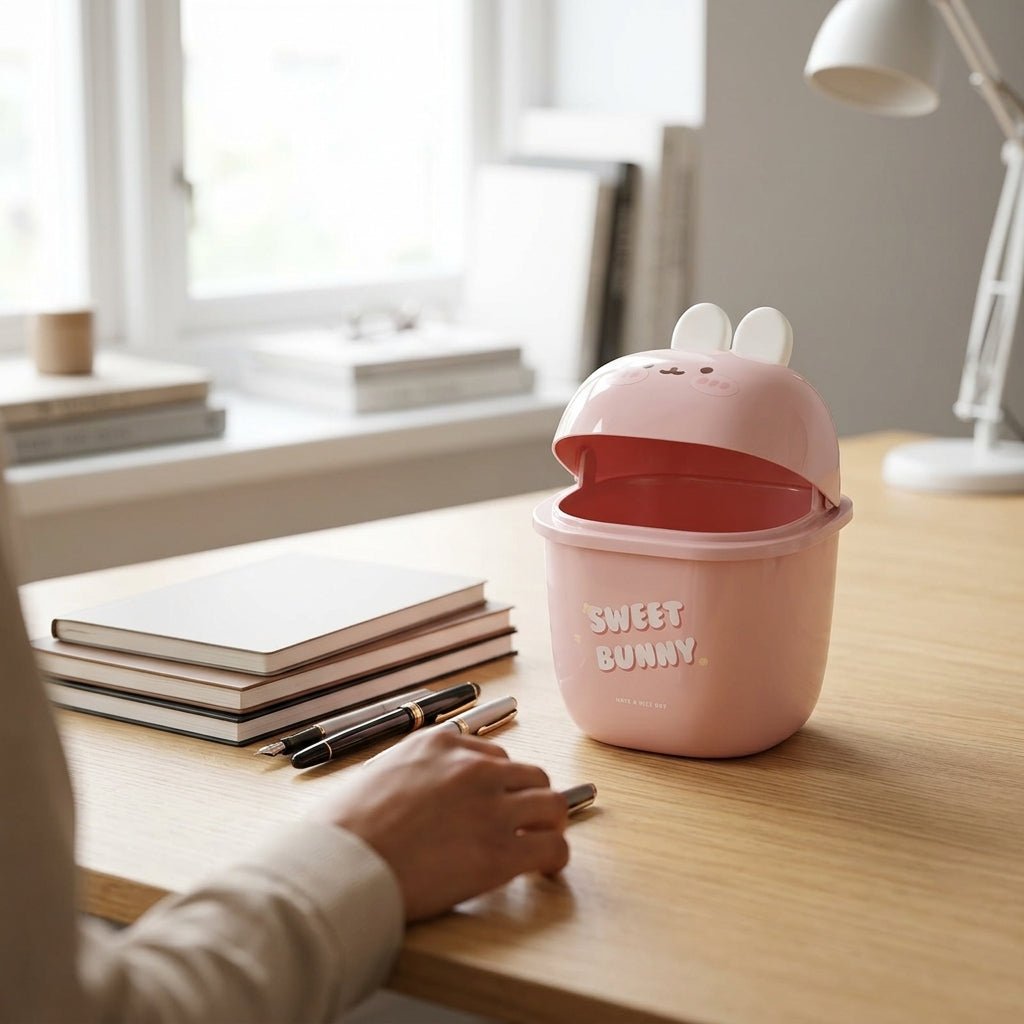 Mini Corbeille de Bureau Lapin Kawaii — Rose - Librairie Oxford City