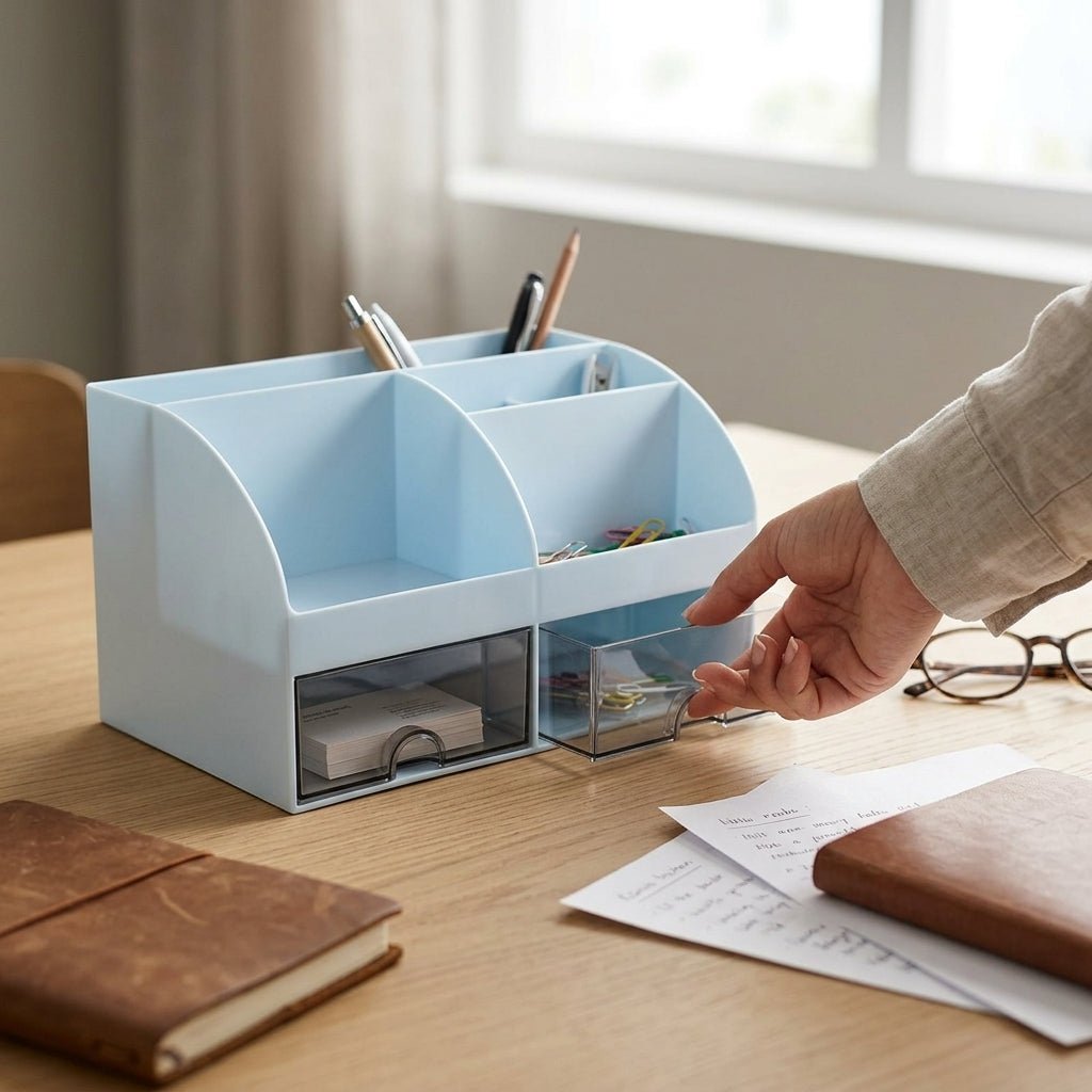 Organiseur de Bureau Multi - Compartiments avec Tiroirs — Rose / Bleu / Blanc - Librairie Oxford City