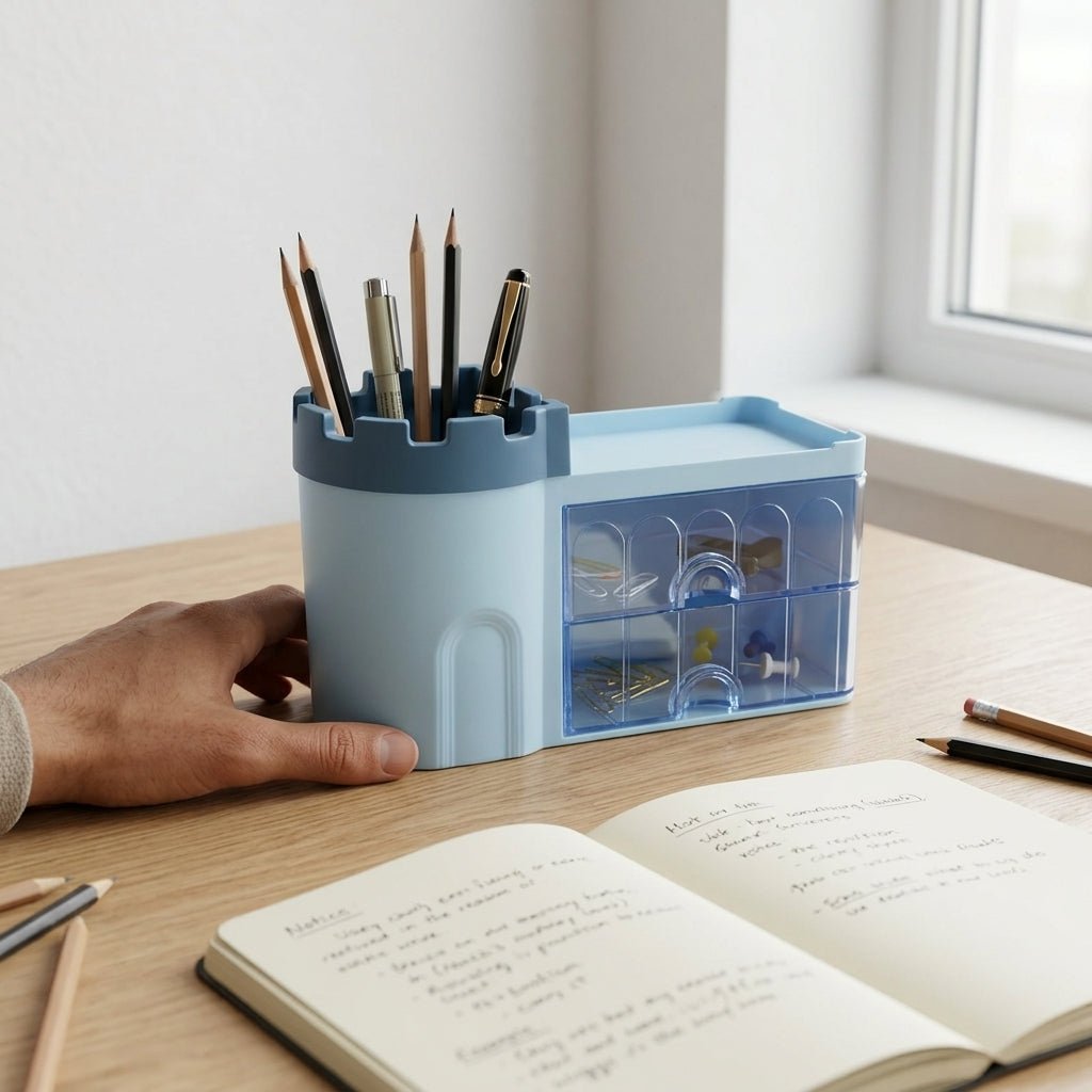 Organiseur de Bureau Château avec Tiroirs — Bleu / Rose / Vert / Violet - Librairie Oxford City