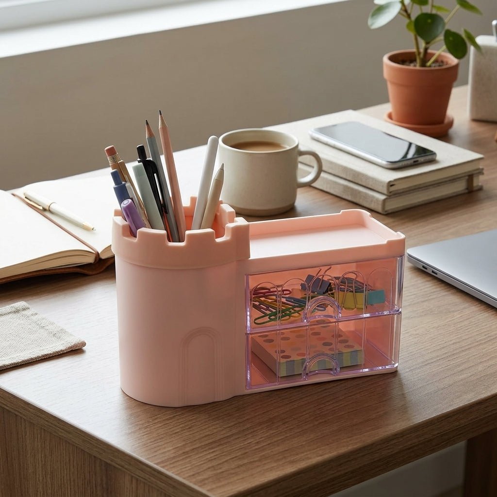 Organiseur de Bureau Château avec Tiroirs — Bleu / Rose / Vert / Violet - Librairie Oxford City