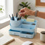 Organiseur de Bureau avec Pot Rotatif, Compartiments et Tiroirs — Beige / Bleu - Librairie Oxford City