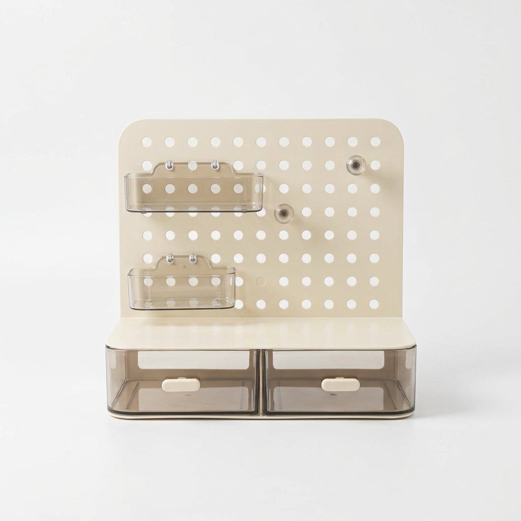 Organiseur de Bureau avec Pegboard et Tiroirs Transparents — Blanc / Beige - Librairie Oxford City
