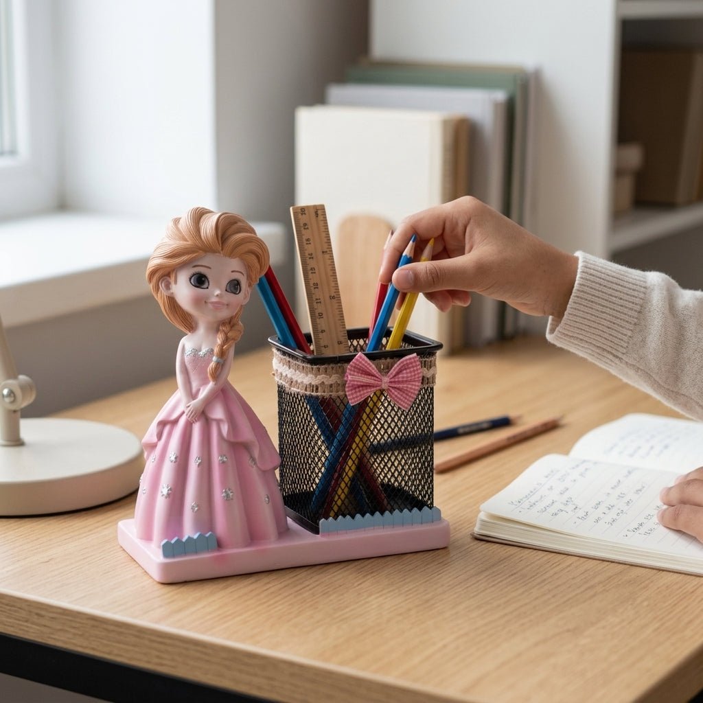 Pot à Stylo en Métal avec Figurine Décorative en Résine — Organisateur de Bureau Fantaisie - Librairie Oxford City
