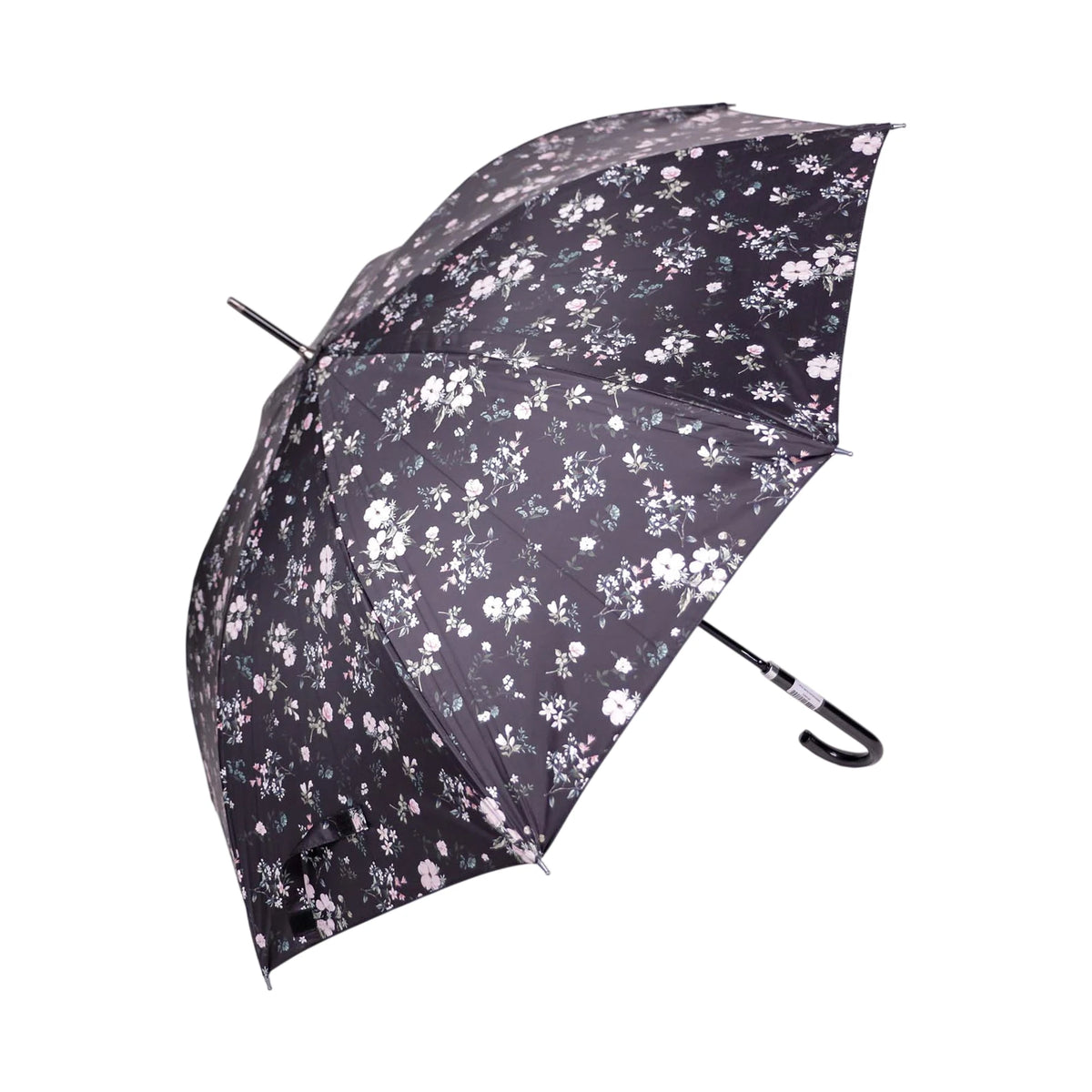 Parapluie adulte compact motif floral noir rose et blanc