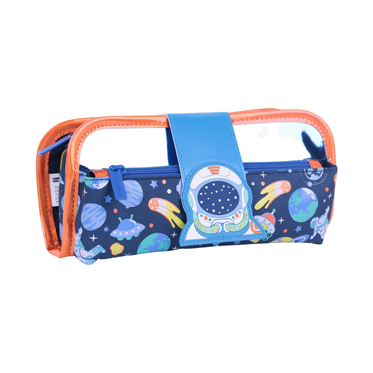 Trousse rectangulaire Vest motif astronaute bleu et orange avec 2 zips
