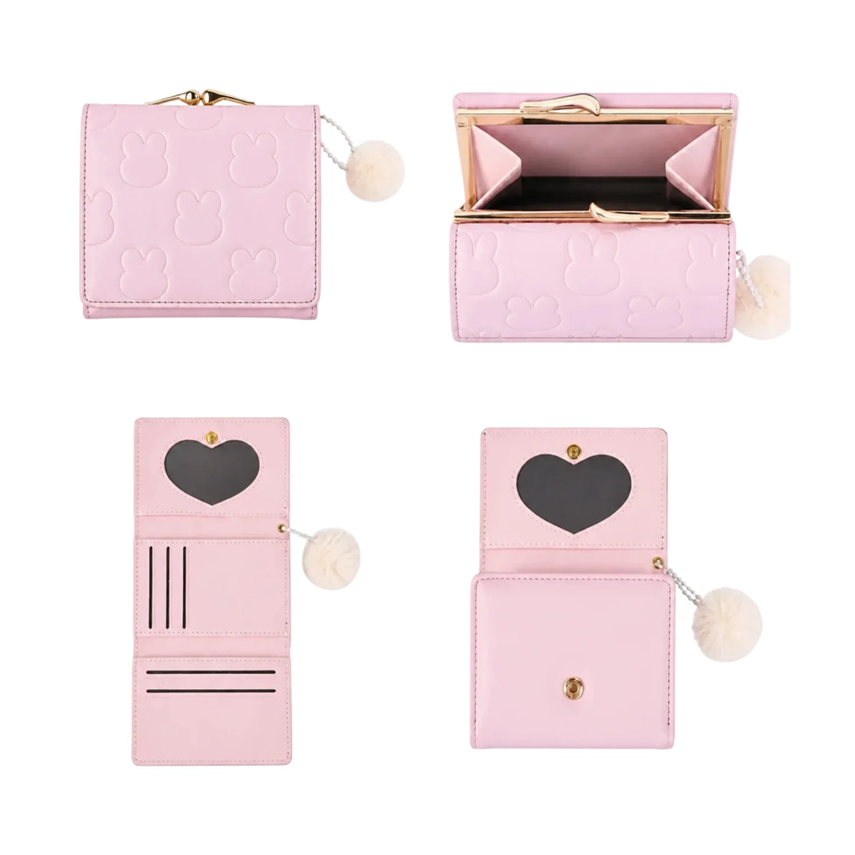 Portefeuille Enfant Lapin en Relief avec Pompon — Rose