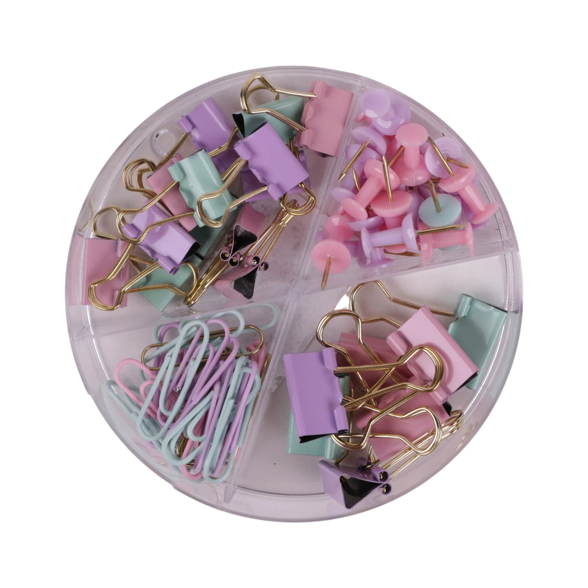Set assortiment trombones épingles et pinces à clip rose violet vert avec boîte de rangement