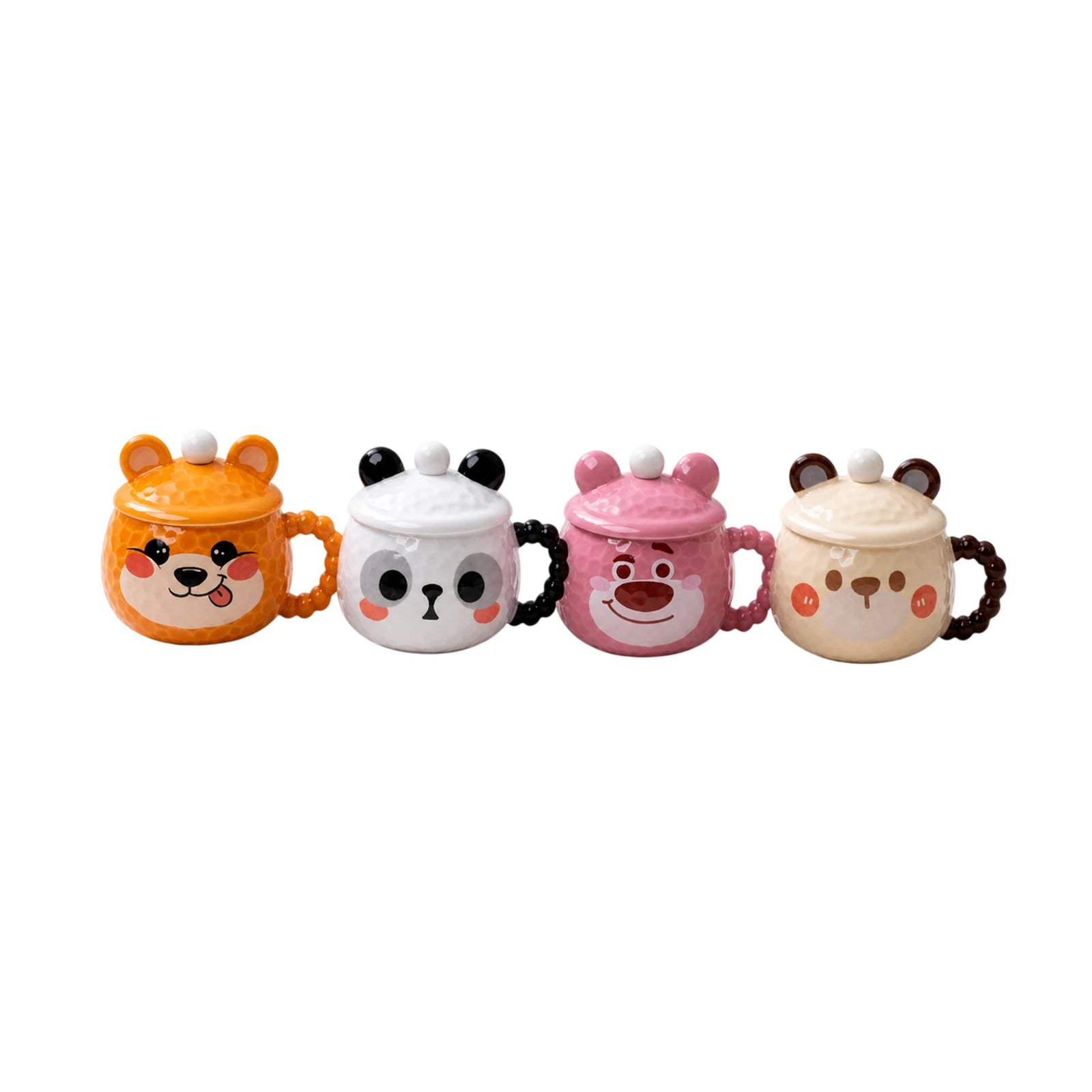 Mug céramique blanc avec couvercle et motif panda noir et rose