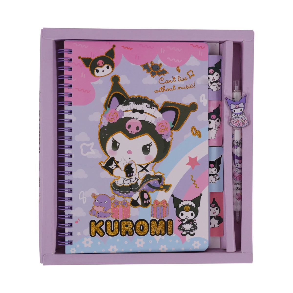 Coffret Kuromi Sanrio avec notebook A5 spirale et stylo, coloris violet et noir