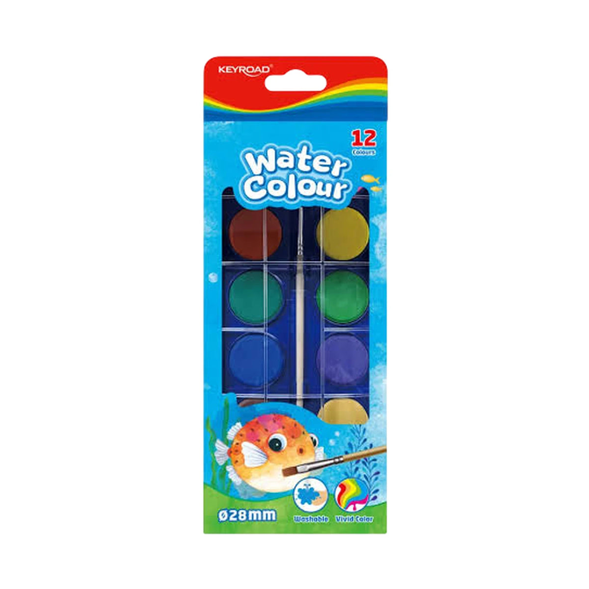 Set aquarelle Keyroad 12 couleurs godets Ø28mm avec pinceau inclus
