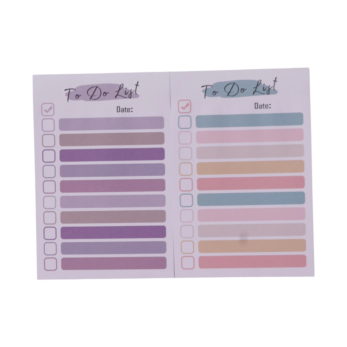 Blocs-notes adhésifs To Do List en violet, bleu et rose avec cases à cocher