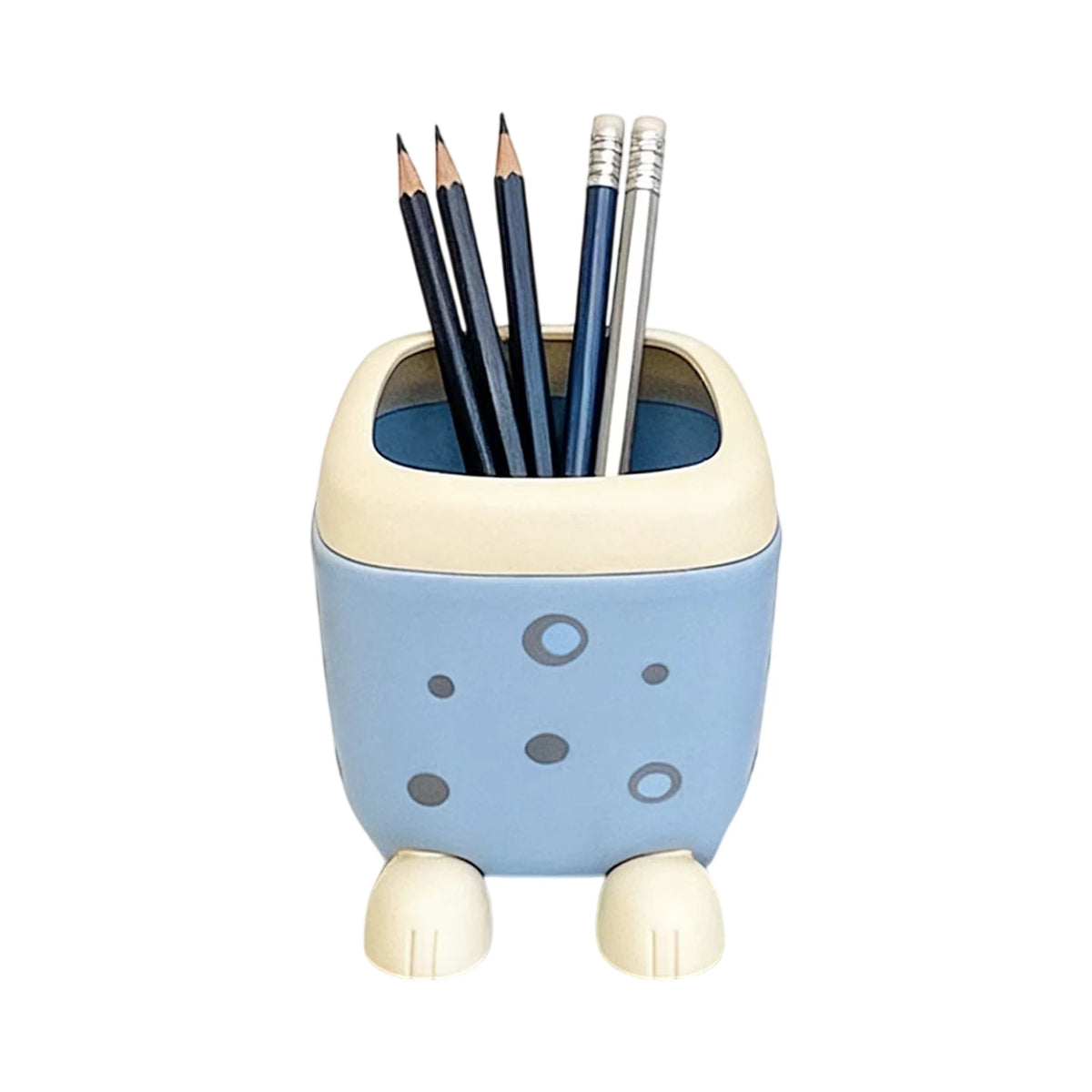 Pot à Stylos en Plastique — Design Bicolore Bleu et Blanc