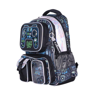 Ensemble cartable JasmineStar 3 pièces noir vert bleu avec trousse et sac repas