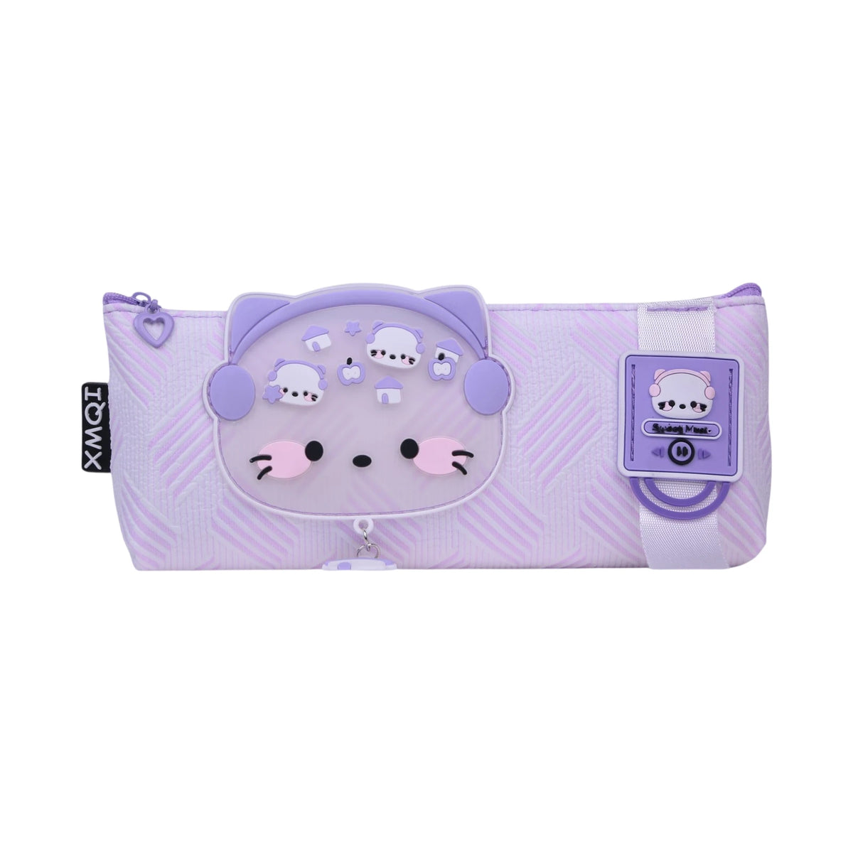 Trousse scolaire XMQI motif chat violet rose avec porte-clés cœur