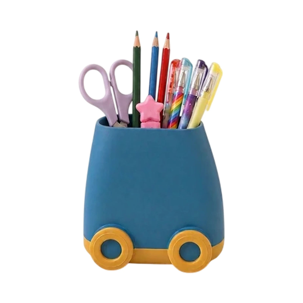 Pot à Stylo Forme Voiture — Plastique Bleu et Beige