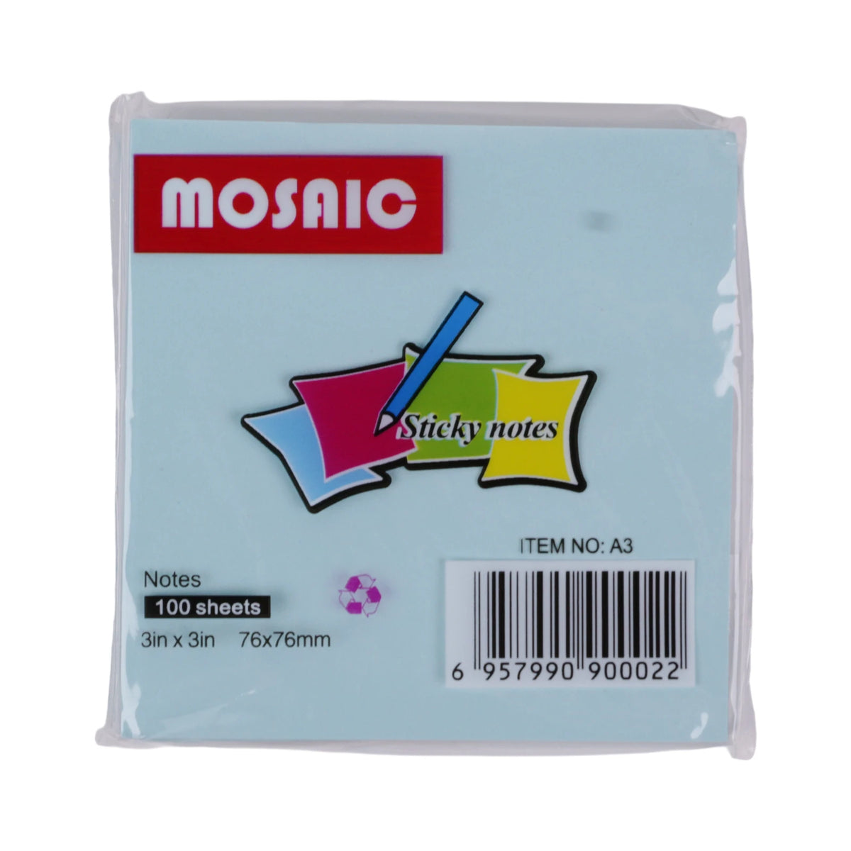 Blocs de sticky notes Mosaic 75x75 mm en couleurs pastel bleu rose jaune