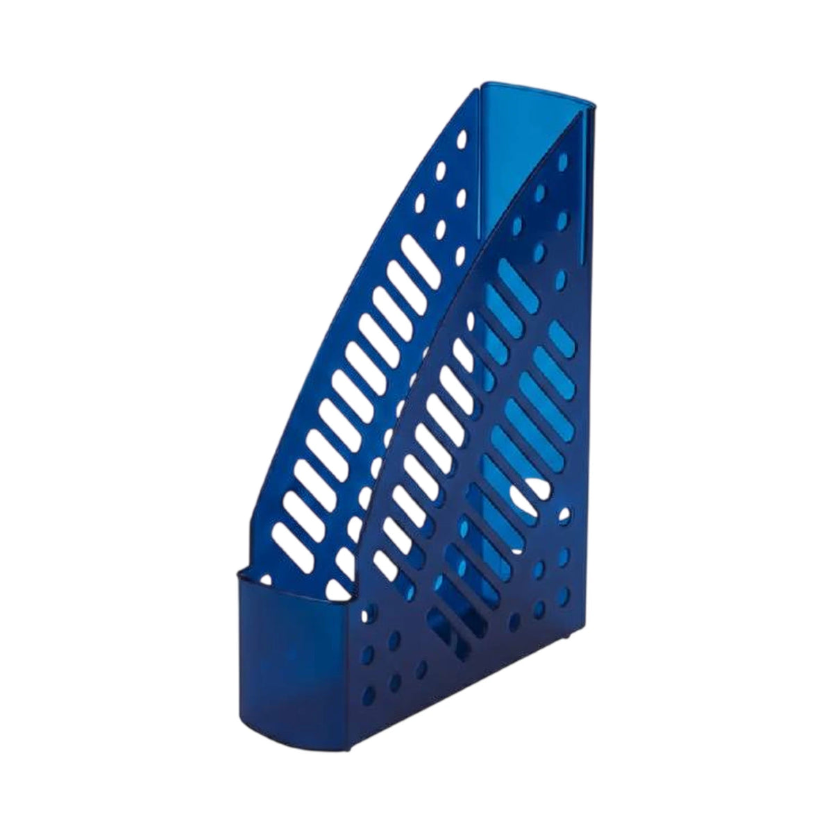 Porte-revues ajustable ajouré en plastique bleu foncé, format vertical