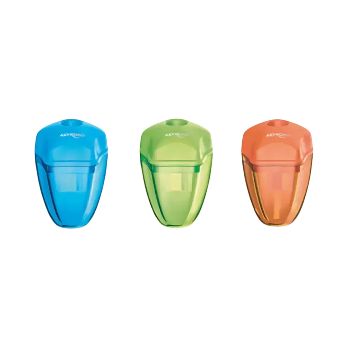 Taille-crayon 1 trou avec réservoir Keyroad en bleu, vert et orange