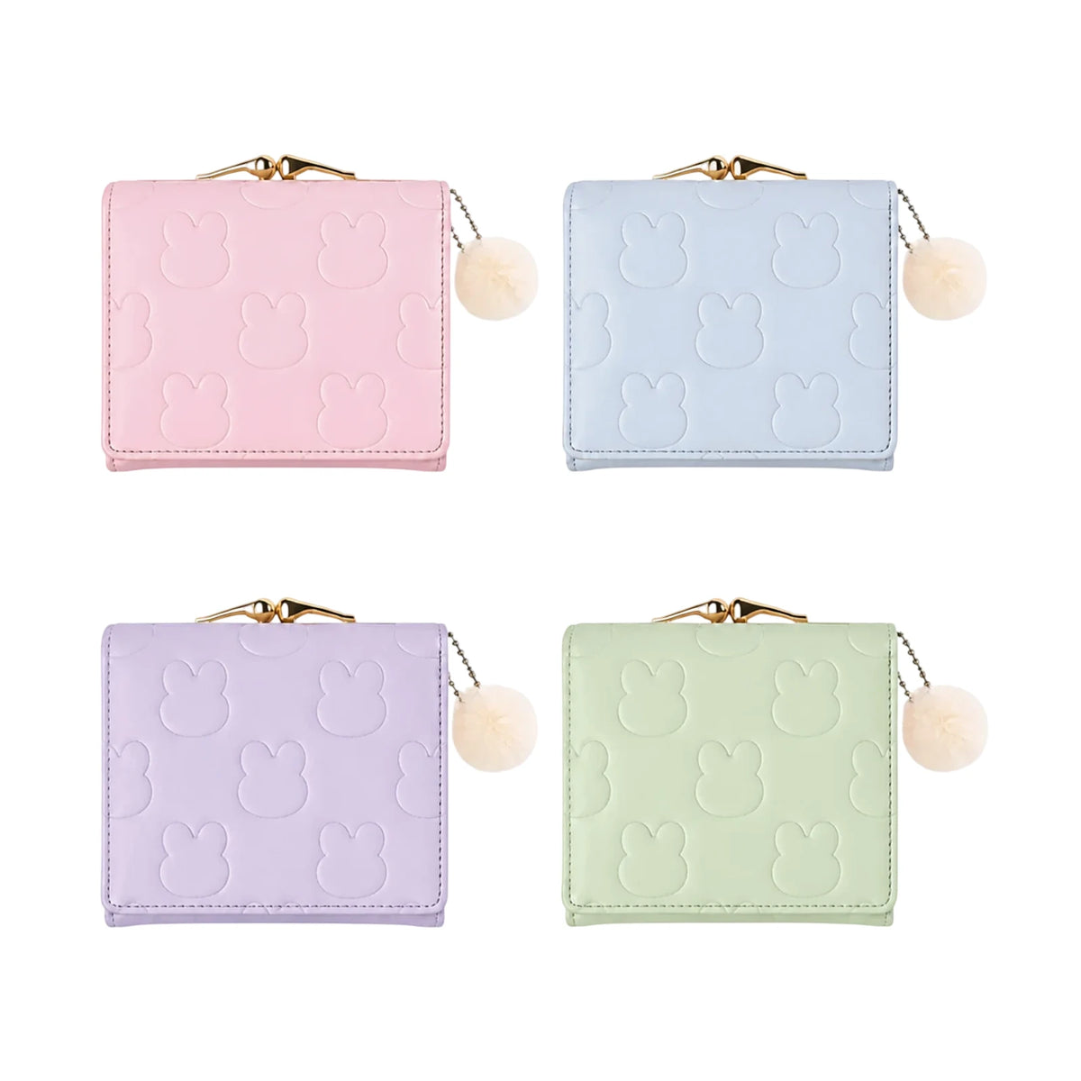 Portefeuille enfant rose en similicuir avec motif lapin en relief et pompon décoratif