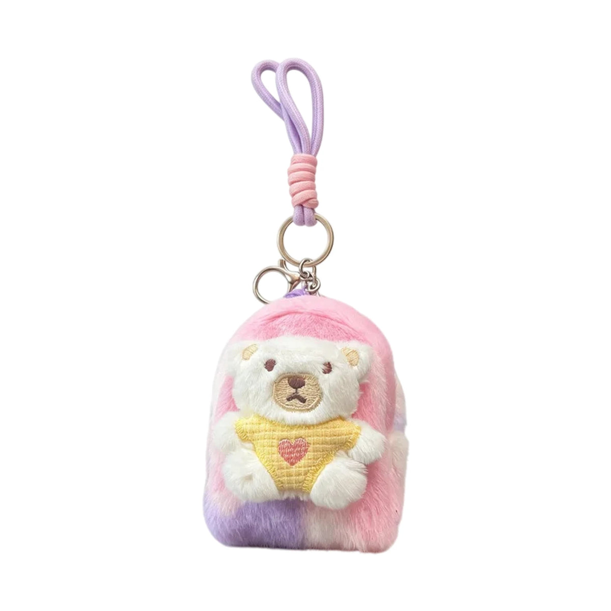 Porte-Clés Peluche Nœud Décoratif — Rose & Blanc