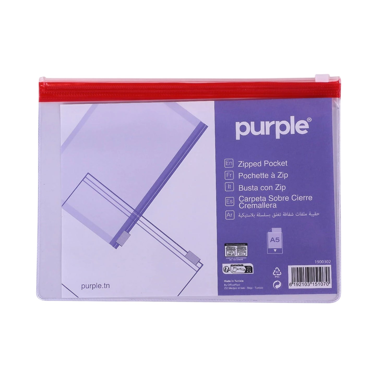 Pochette Zip Purple A5 – Transparente – Coloris Assortis - Librairie Oxford City