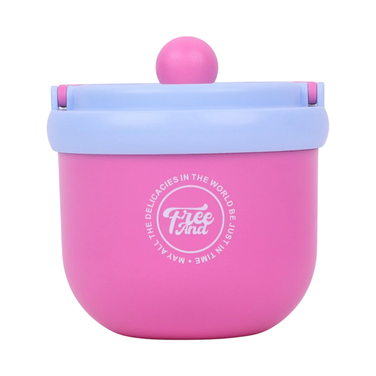 Boîte à repas hermétique Free And en plastique rose et bleu avec poignée sur le couvercle