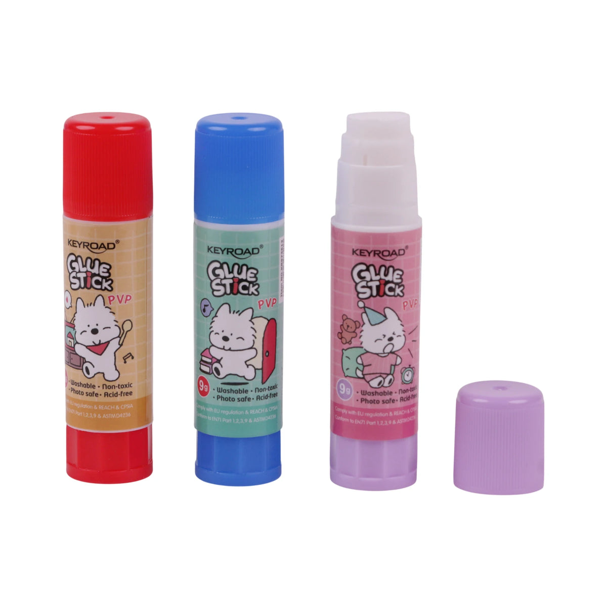 Bâton de colle Keyroad Highdoogs 9g motif chat, coloris rouge, bleu et rose