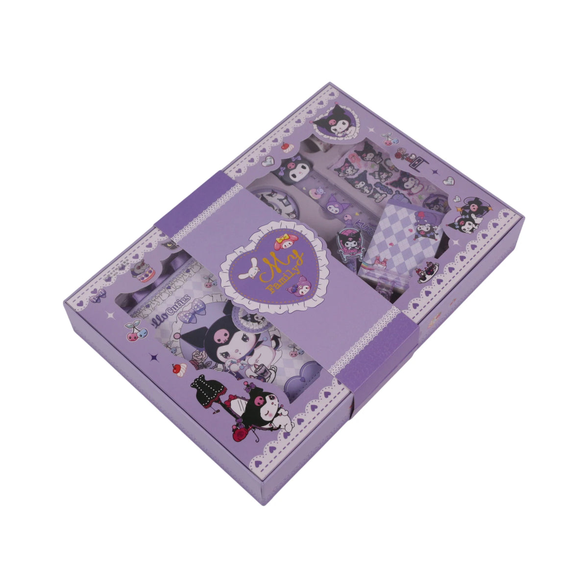 Set Papeterie Kuromi (Sanrio) — Cahier, Stylo, Badge, Règle & Stickers