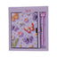 Coffret notebook Hello avec cadenas et stylo fantaisie papillon, couleurs violet rose orange