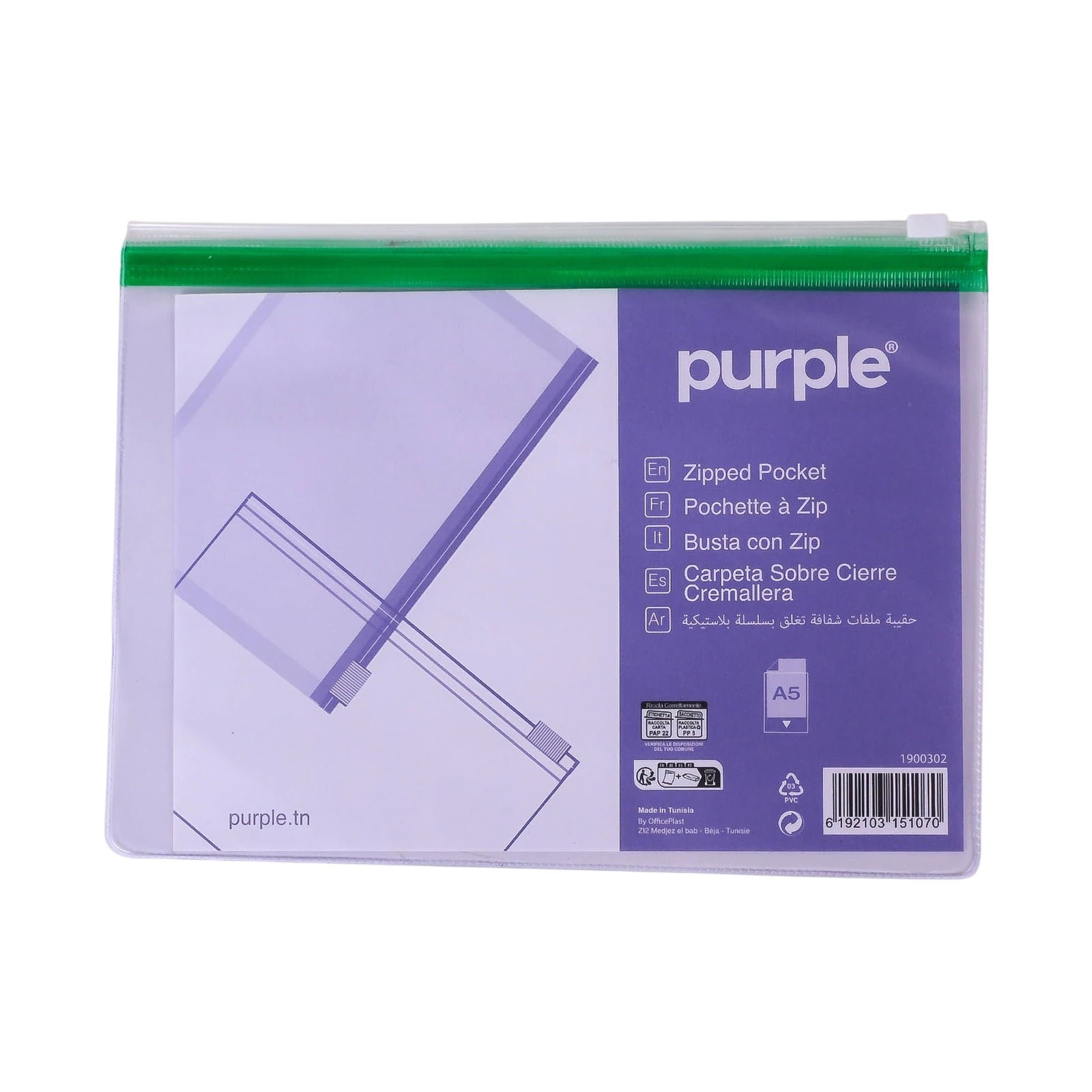 Pochette Zip Purple A5 – Transparente – Coloris Assortis - Librairie Oxford City