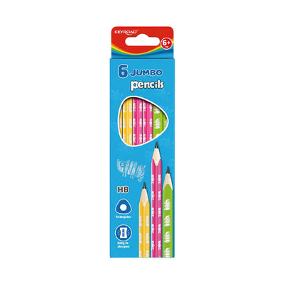 Crayon noir HB jumbo triangulaire Keyroad en bleu, rose et vert
