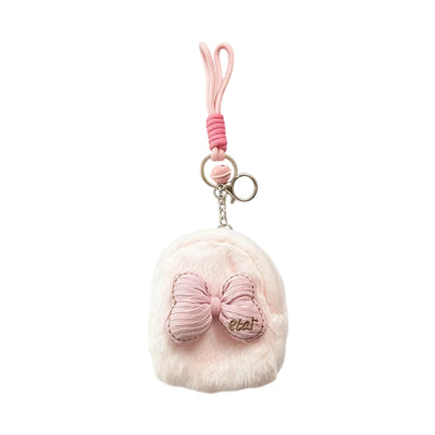 Porte-Clés Peluche Nœud Décoratif — Rose & Blanc - Librairie Oxford City