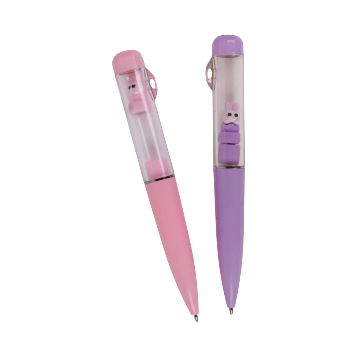 Stylos à bille fantaisie avec figurine lapin en rose et violet