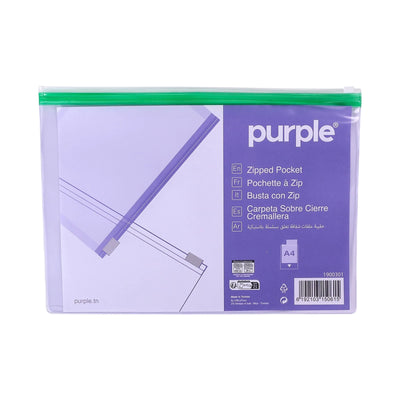 Pochette Zip Purple A4 – Transparente – Coloris Assortis - Librairie Oxford City