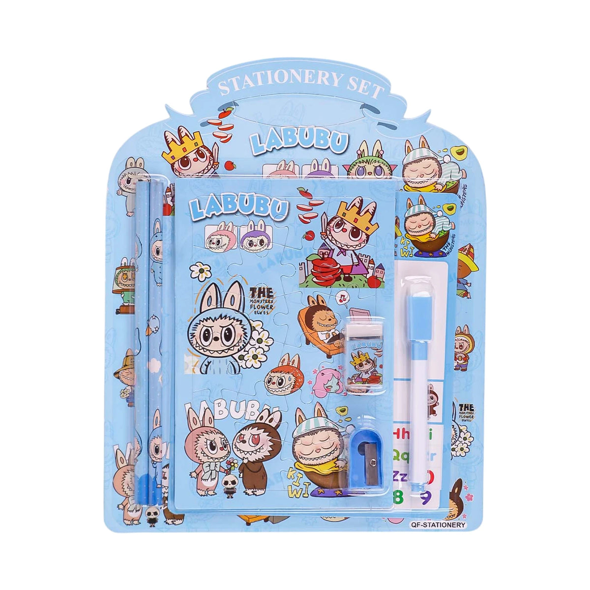 QF-Stationery Set Scolaire Labubu — Carnet, Crayon, Taille-crayon & Gomme - Librairie Oxford City