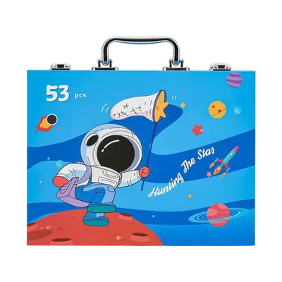 Valise de coloriage thème astronaute bleue et rouge avec 53 pièces
