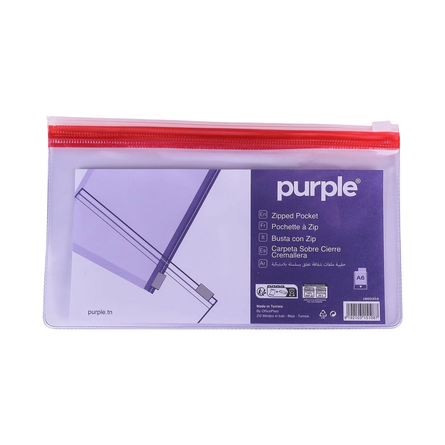 Pochette Zip Purple A6 – Transparente – Coloris Assortis - Librairie Oxford City