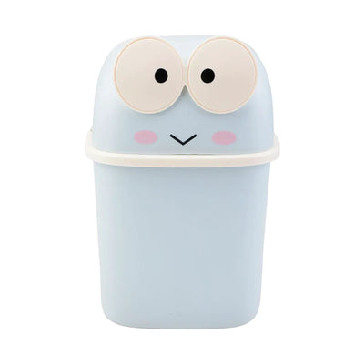 Corbeille à papier bureau en plastique avec couvercle, design visage, coloris bleu blanc rose