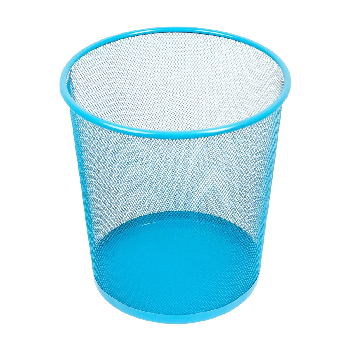 Corbeille à papier cylindrique en métal maille bleue