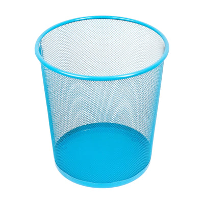 Corbeille à papier cylindrique en métal maille bleue