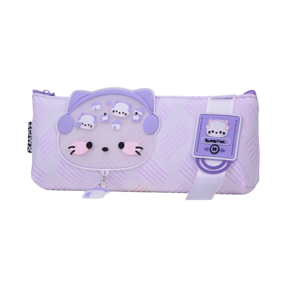 XMQI Trousse Chat Smile — Violet & Rose avec Porte-Clés Cœur
