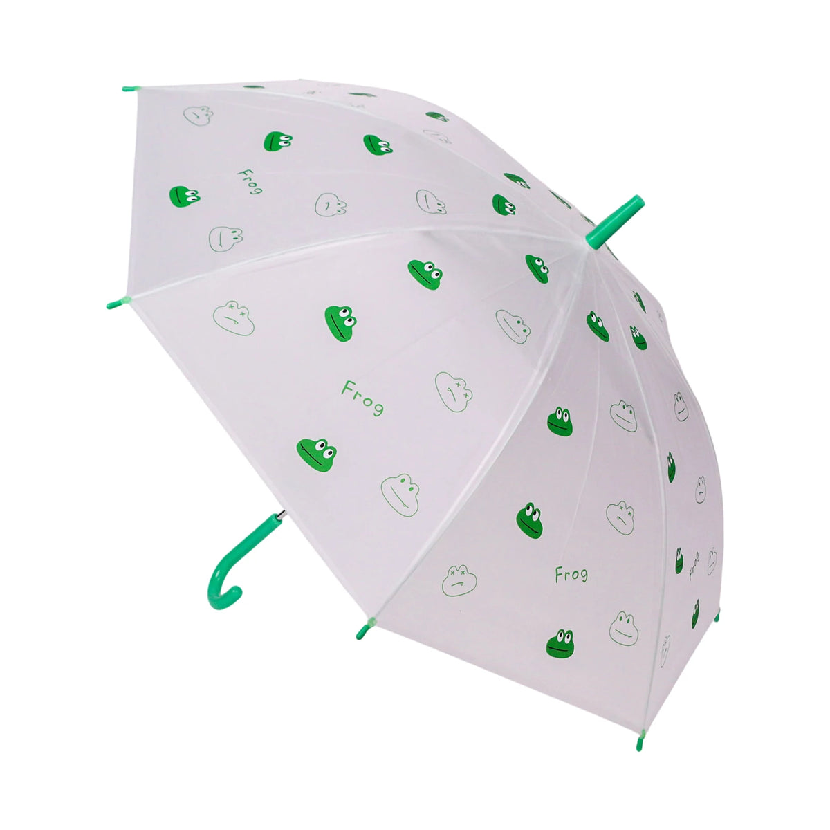 Parapluie enfant dôme transparent motif grenouille vert et blanc