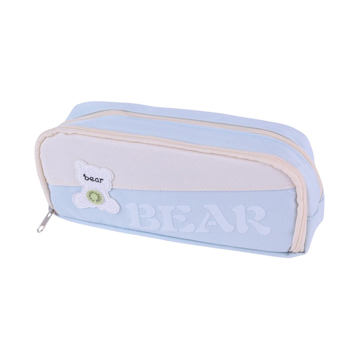 Trousse Scolaire Bear Bleu & Beige — Fermeture Éclair - Librairie Oxford City