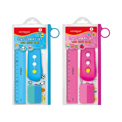 Keyroad - Ensemble Scolaire Règle + Taille-Crayon + Gomme avec Stickers Panda - Librairie Oxford City